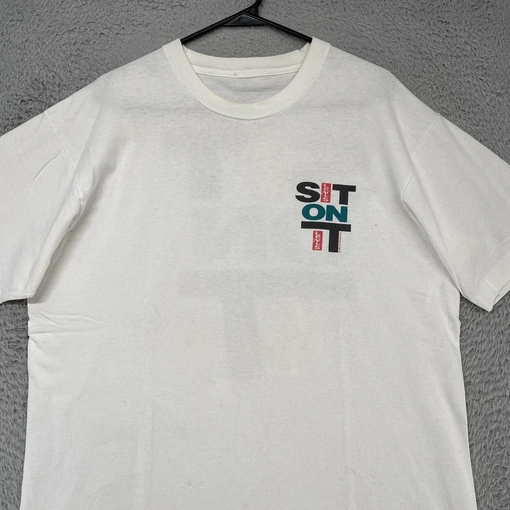Vintage Levi's Sit On It Shirt Mens XL White 1991 Graphic‎ Tee 90s Levis
